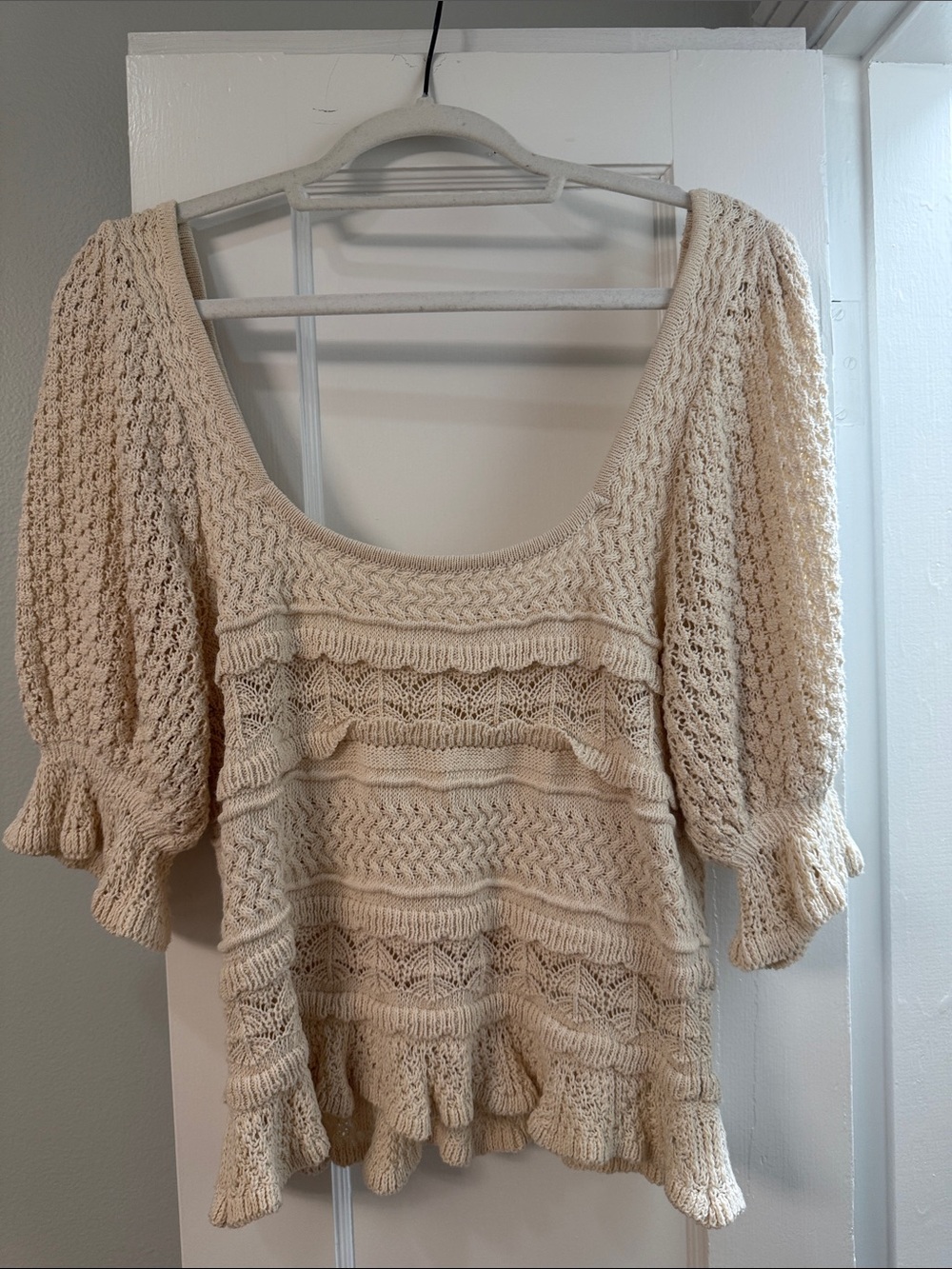 Zara Cream Crochet Knit Top